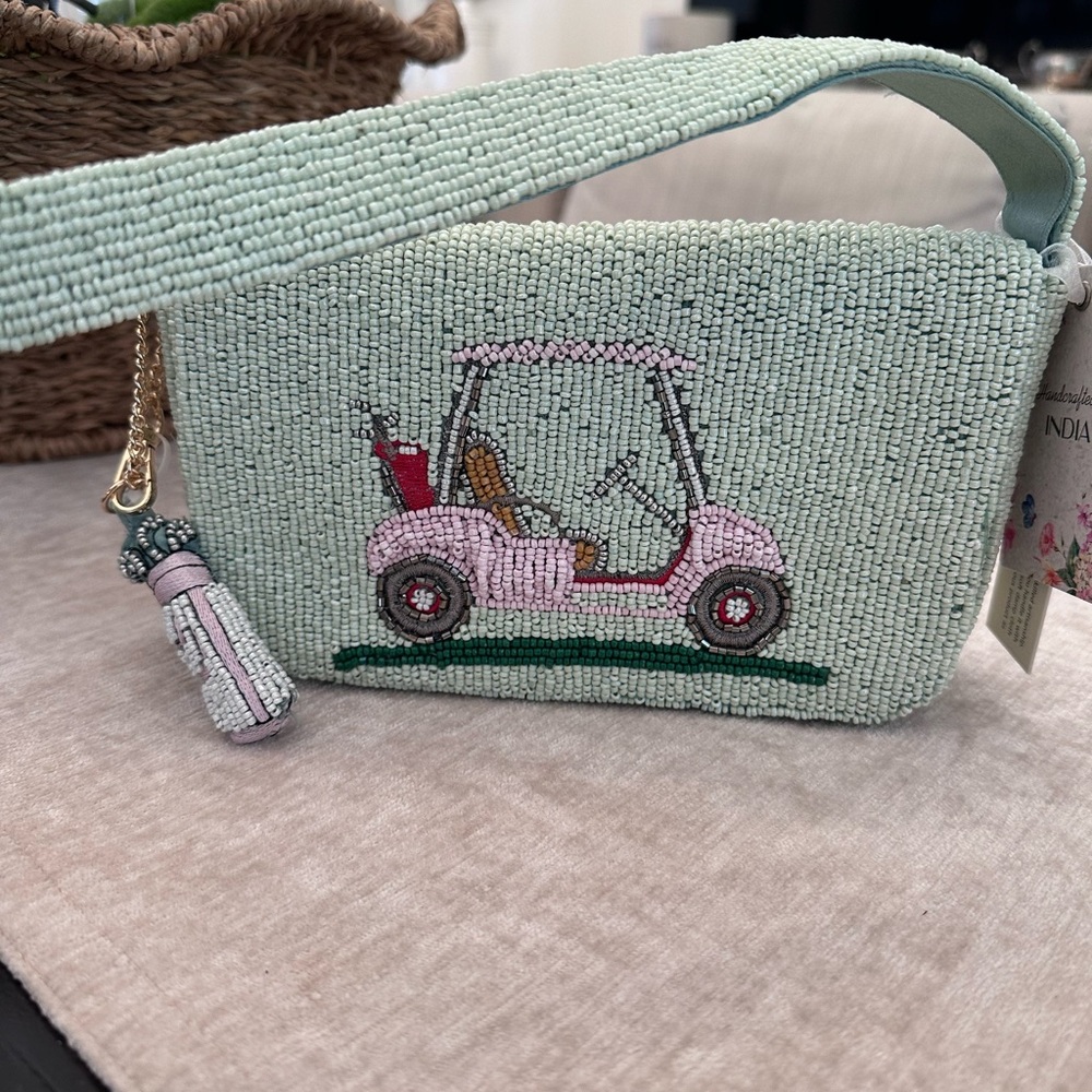 ⛳️Beaded Golf Cart Shoulder Bag ~ Coastal Preppy Statement Bag ~ NWT